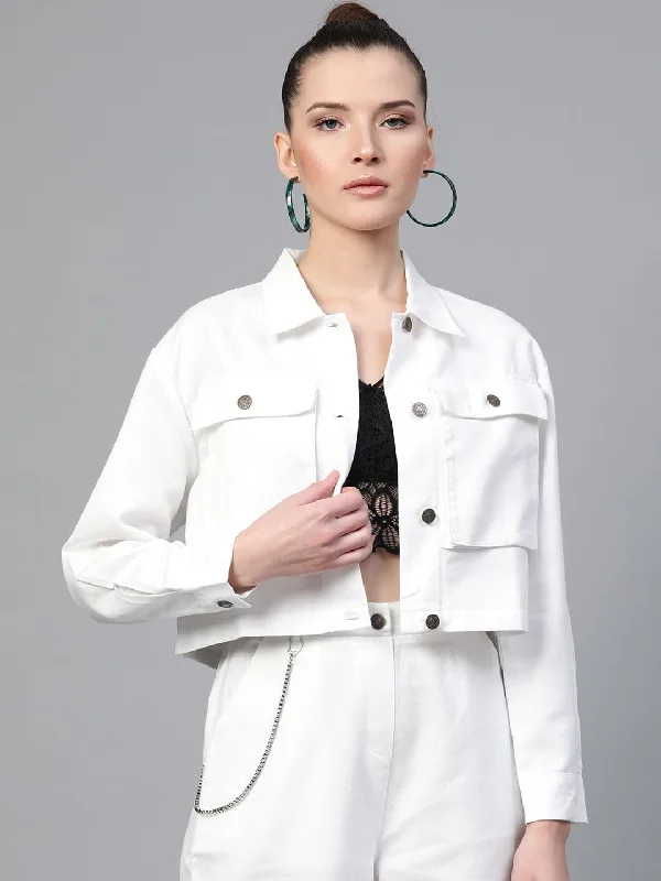 Women Solid Standard White Jacket Nylon Jacket Polyester Jacket Spandex Jacket