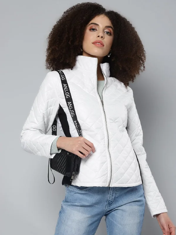 Women Solid White Full Sleeve Jacket Print Jacket Jacquard Jacket Patchwork Jacket