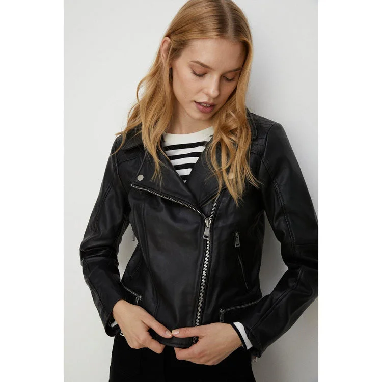 Women's Black Real Leather Biker jacket By 3A Mesh Jacket Canvas Jacket Denim Jacket