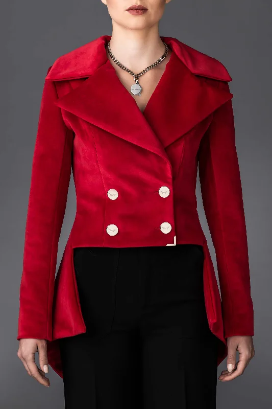 Women's Red Jacket Gloria A-Line Jacket Boat Neck Shawl Collar