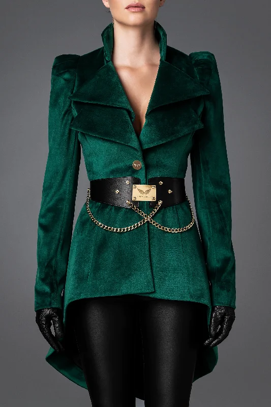 Women's Velvet Jacket - Wisdom Emerald Green Satin Jacket Silk Jacket Chiffon Jacket