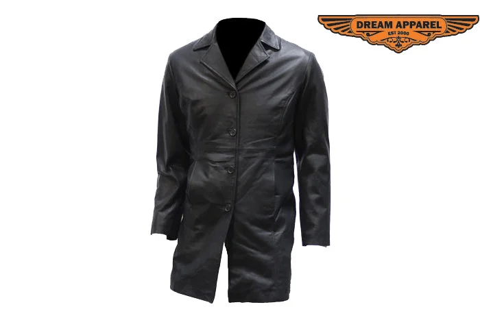 Womenss Light Weight Long Black Leather Jacket Fleece Jacket Down Jacket Parka