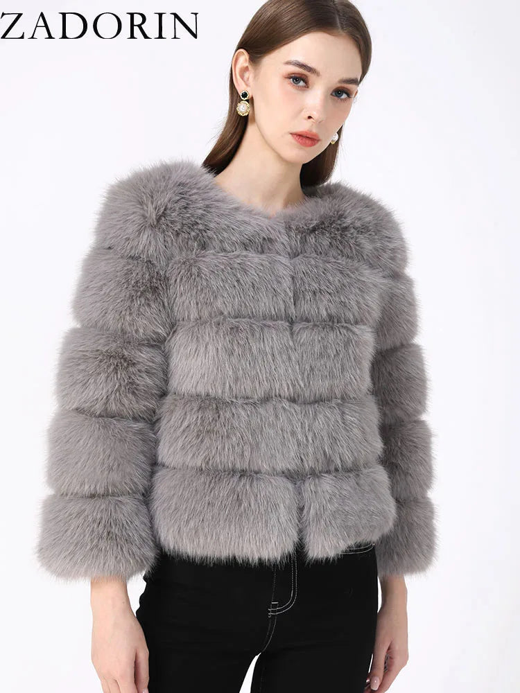 Autumn Winter Fluffy Black Faux Fur Coat Women-Elegant Thick Warm Faux Fur Jackets For Women Knit Jacket Woven Jacket Fleece Jacket