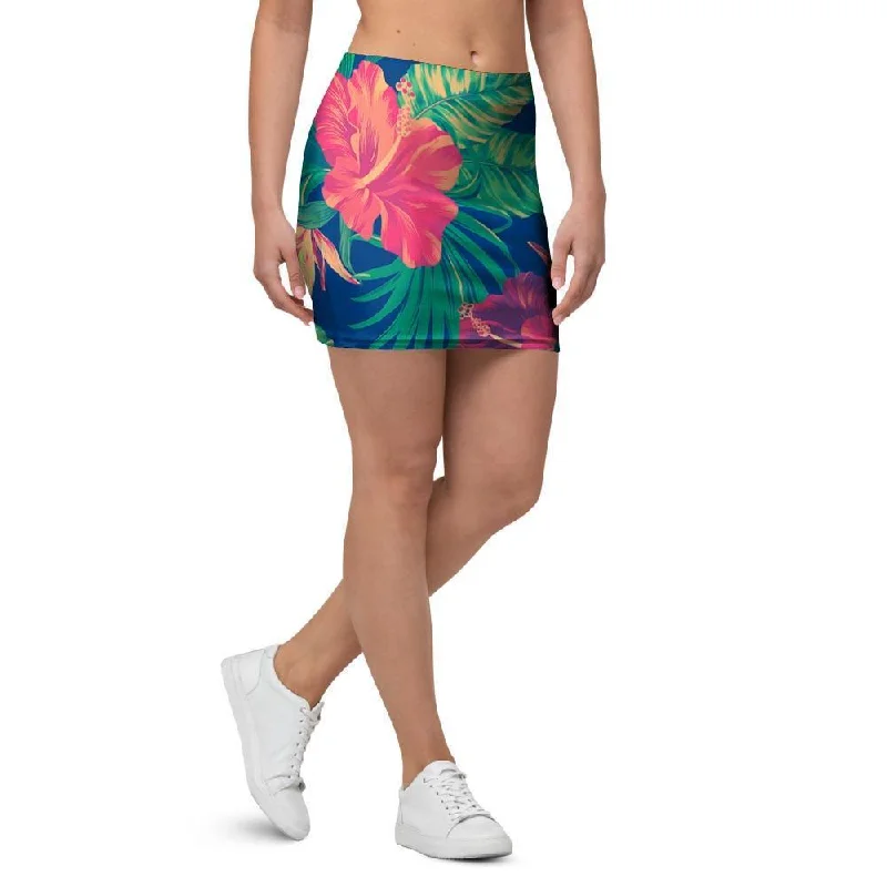 Hibiscus Hawaiian Flower Print Mini Skirt flowy skirt hem