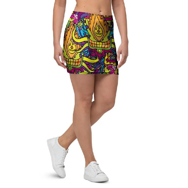 Hippie Flame Psychedelic Trippy Mini Skirt wool skirt sturdy