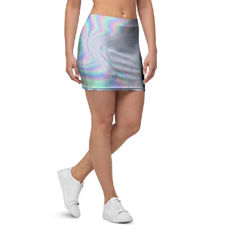 Holographic Abstract Mini Skirt silk skirt lustrous