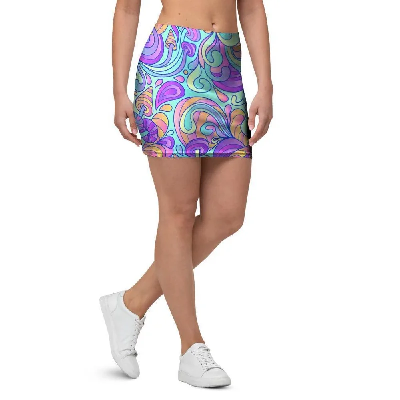 Holographic Floral Psychedelic Mini Skirt denim skirt durable