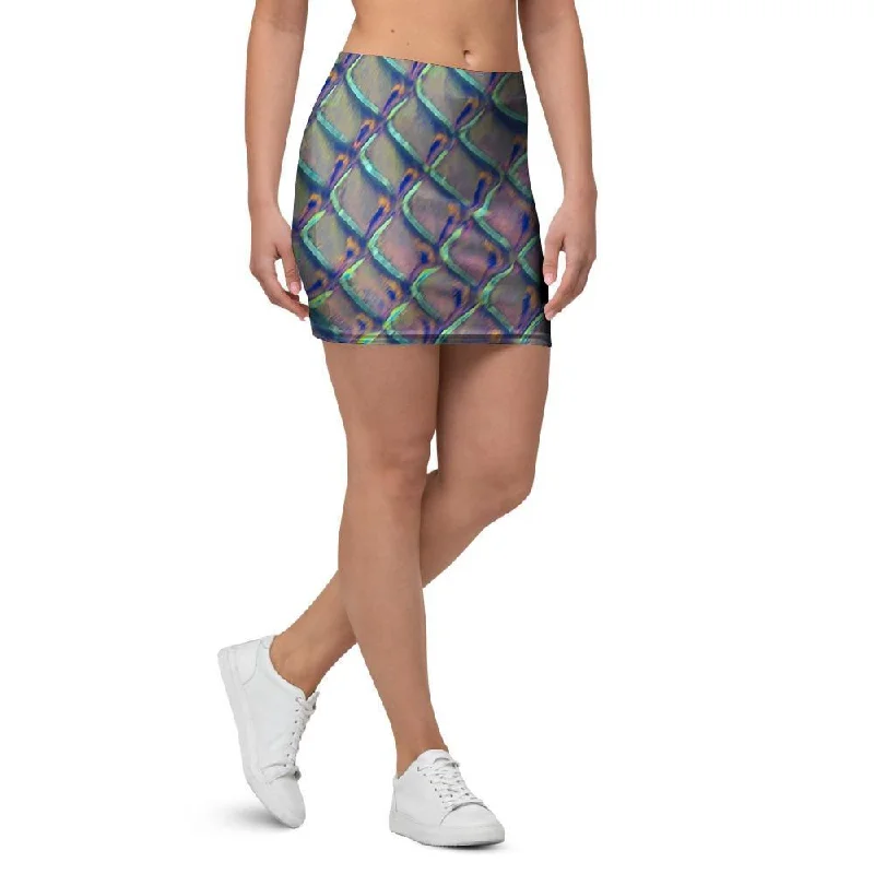 Holographic Snakeskin Print Mini Skirt denim skirt classic