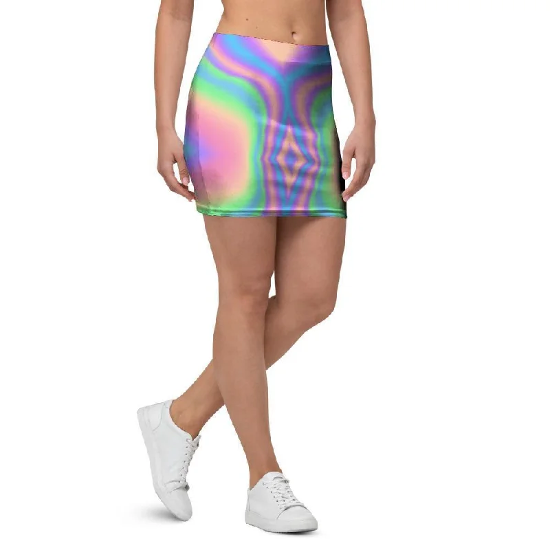 Holographic Trippy Mini Skirt lace skirt elegant