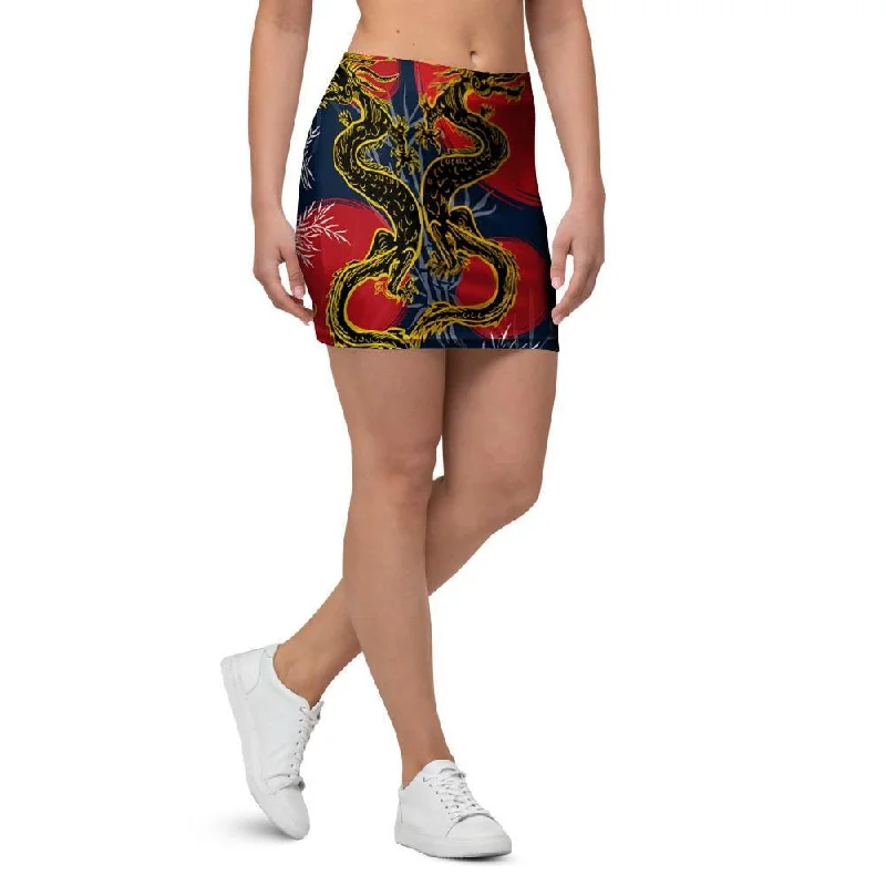 Janpanese Dragon Print Mini Skirt lace skirt romantic