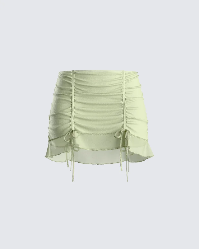 Jolie Olive Mesh Ruched Mini Skirt silk skirt sleek