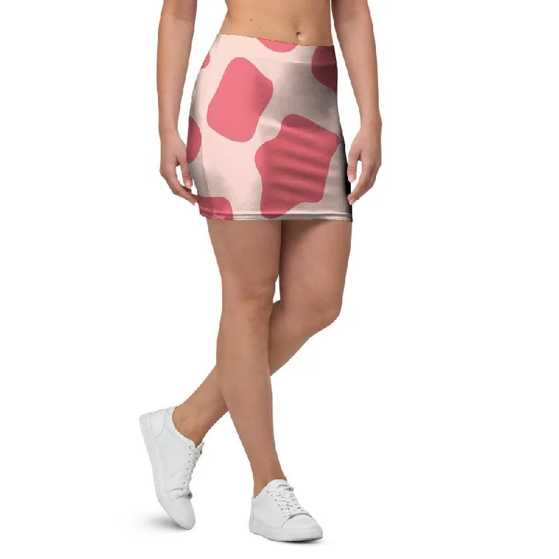 Light Pink Cow Print Mini Skirt asymmetrical skirt cut