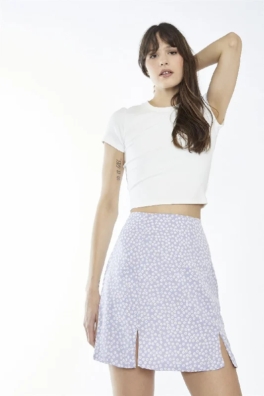 Lilac Retro-Ditsy Notch-Split Mini-Skirt velvet skirt luxury