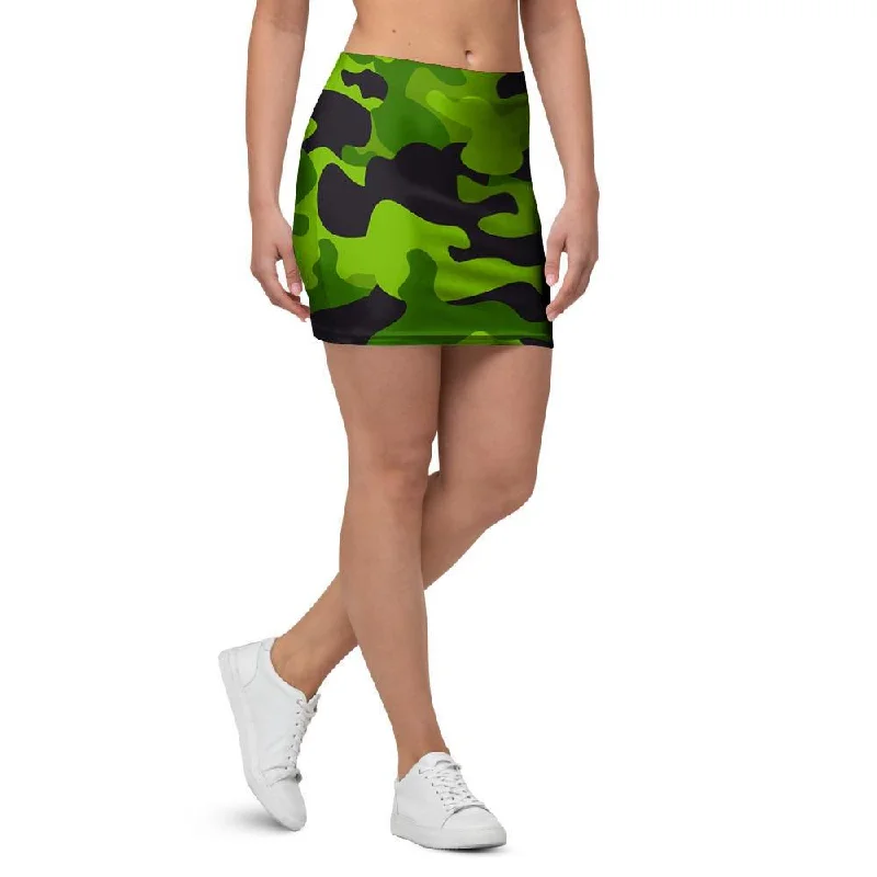 Lime Green Camo Print Mini Skirt denim skirt classic