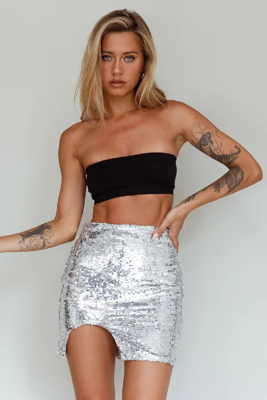 Luna Heart Sequin Mini Skirt Silver denim skirt durable