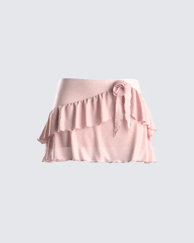 Marie Pink Mesh Ruffle Mini Skirt wrap skirt elegant