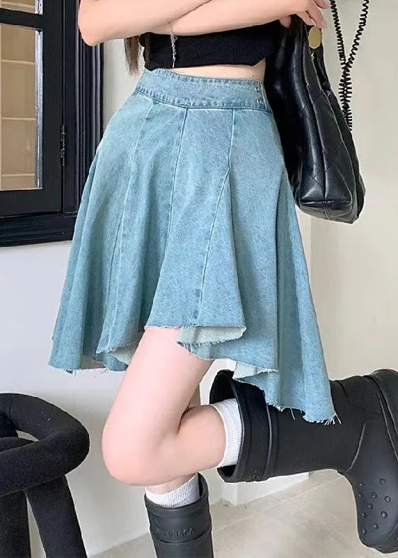 Original Design Blue Solid High Waist Denim Skirts Summer silk skirt smooth