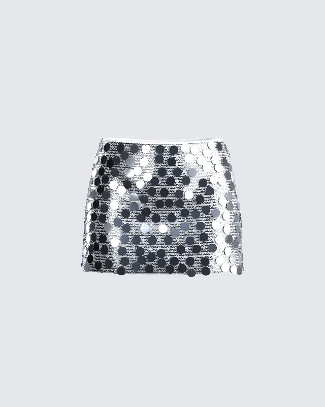 Philo Silver Sequin Mini Skirt leather skirt sleek