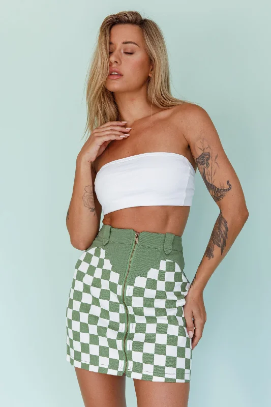 Rewind Zipper Front Mini Skirt Checkered Green cashmere skirt plush