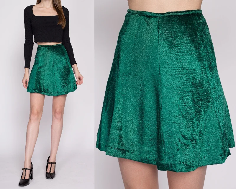 Small 60s Green Velvet Mini Skirt 26" patchwork skirt art