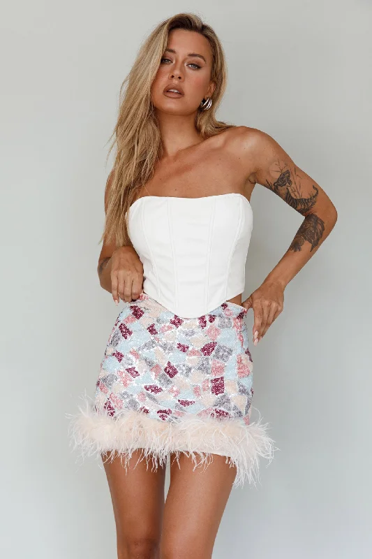 Sunset Boulevard Sequin Feather Mini Skirt Multi wrap skirt elegant