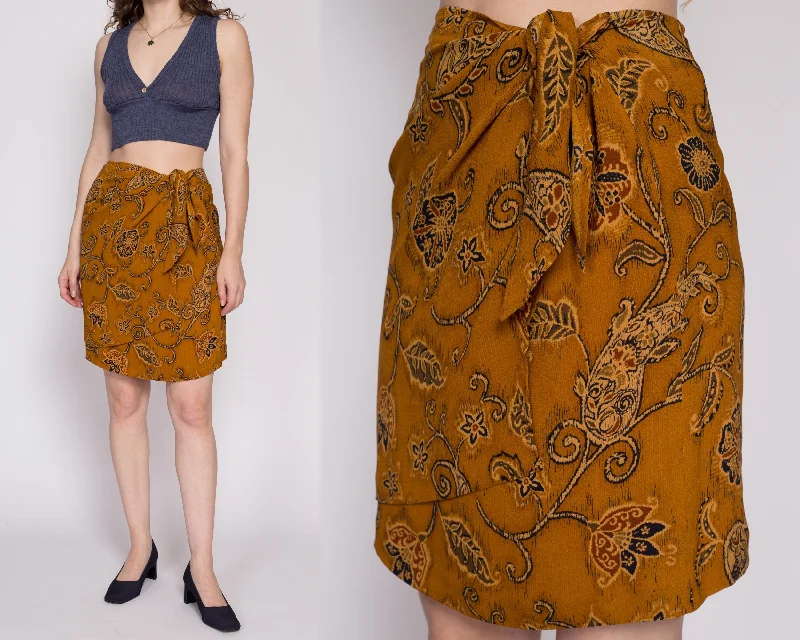 Vintage Silk Floral Paisley Mini Wrap Skirt - Medium leather skirt sleek