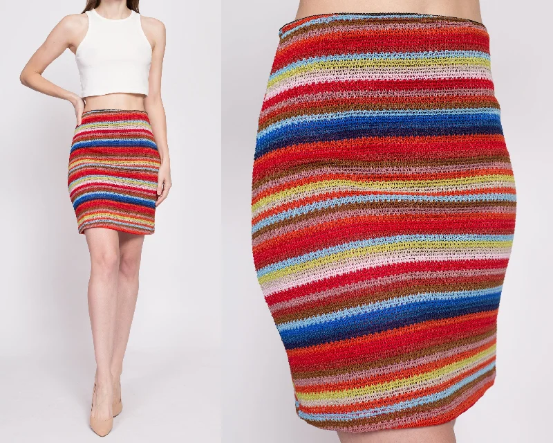 Y2K Colorful Striped Knit Mini Skirt - Medium leather skirt sleek